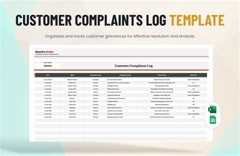 Encomplaints Log Excel Template