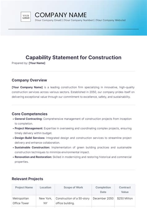 Enconstruction Capability Statement Template
