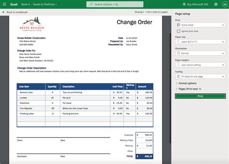 Enconstruction Change Order Form Template Excel