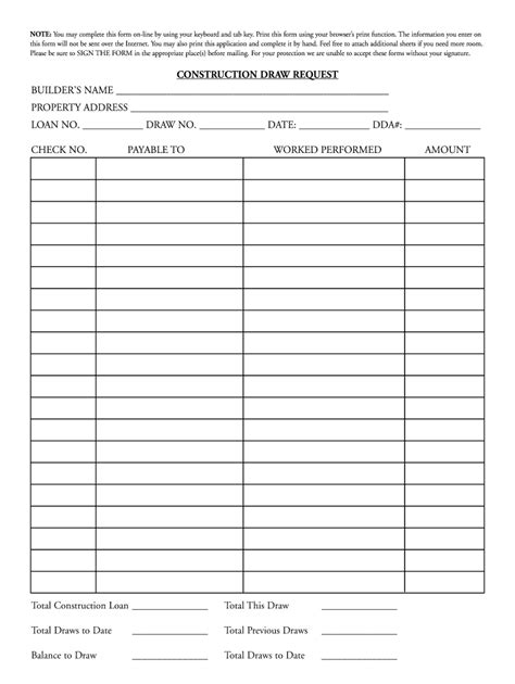 Enconstruction Draw Request Template Excel