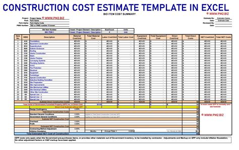 Enconstruction Estimating Excel Template