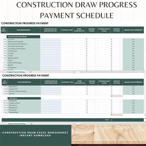 Enconstruction Progress Payment Template Excel