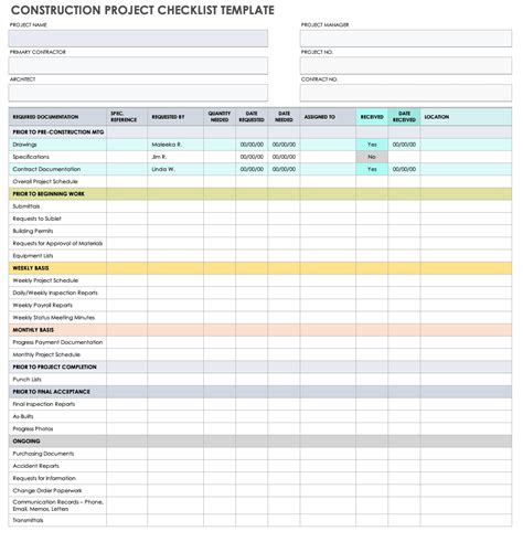 Enconstruction Project Checklist Template Excel