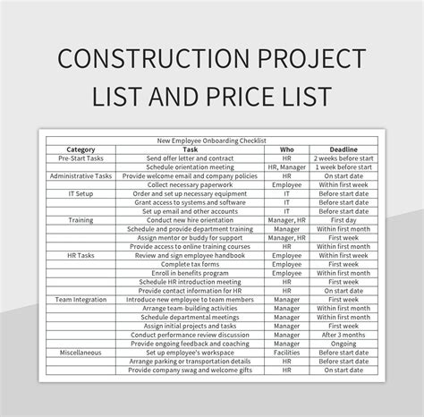 Enconstruction Project List Template