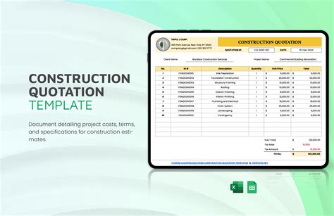 Enconstruction Quotation Template Excel