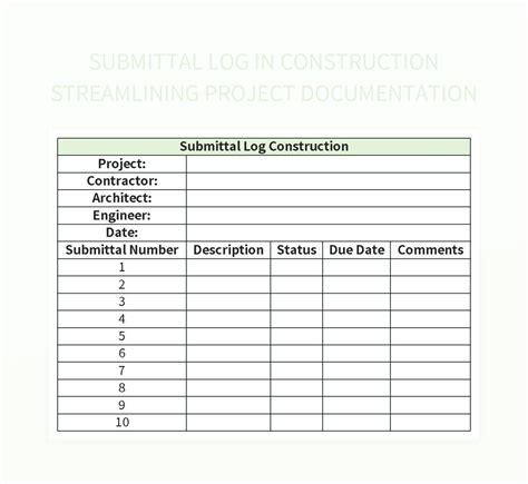 Enconstruction Submittal Template Excel