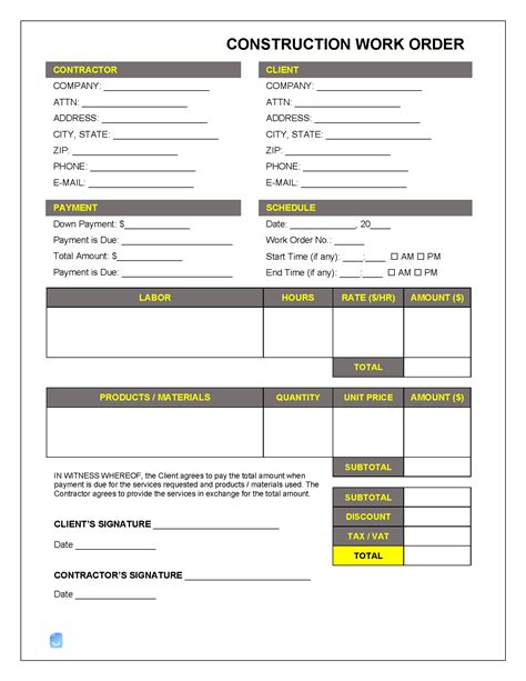 Enconstruction Work Order Template Excel