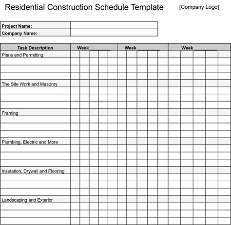 Enconstruction Work Schedule Template Excel