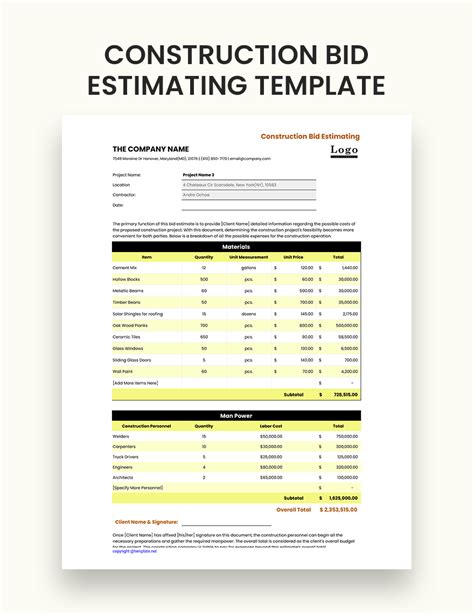 Encontractor Bid Sheet Template