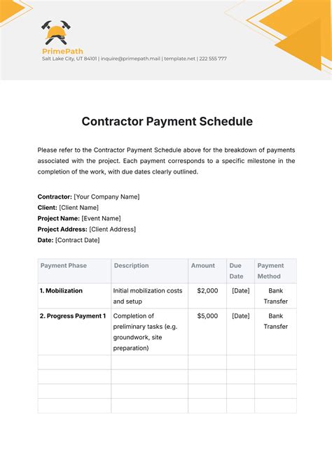 Encontractor Payment Schedule Template