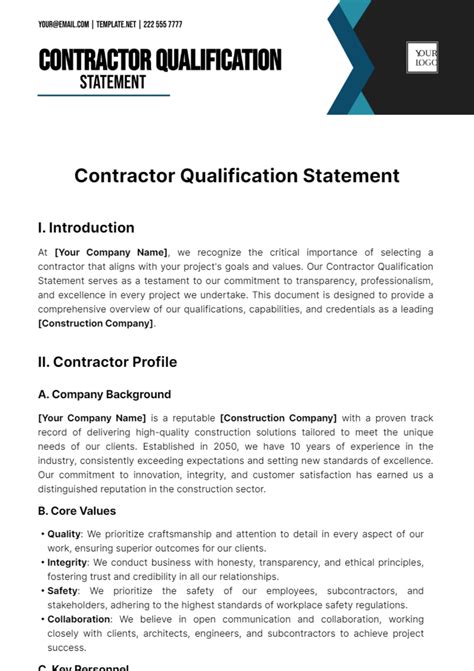 Encontractor Qualification Statement Template