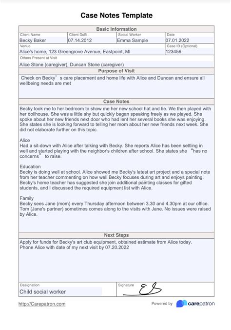 Encounseling Case Notes Template