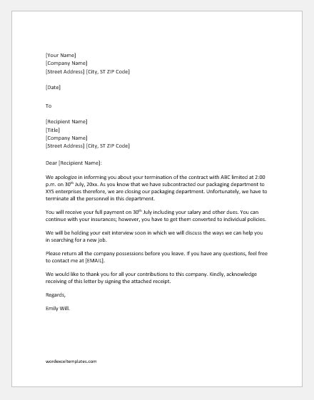 Termination Letter Template Format for Employee on