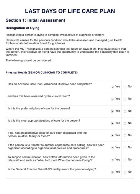 end of life discussion documentation template