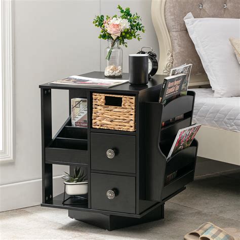 End Table With Drawers Black