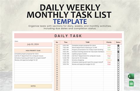 Endaily Weekly Monthly Task List Template Excel