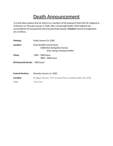 Endeath Announcement Template