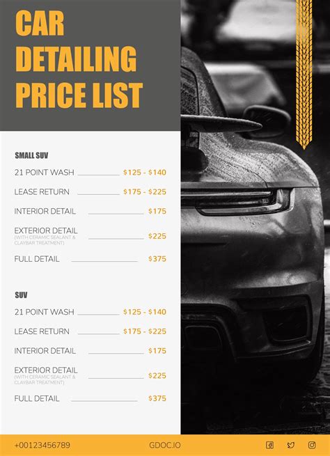 Endetailing Price List Template