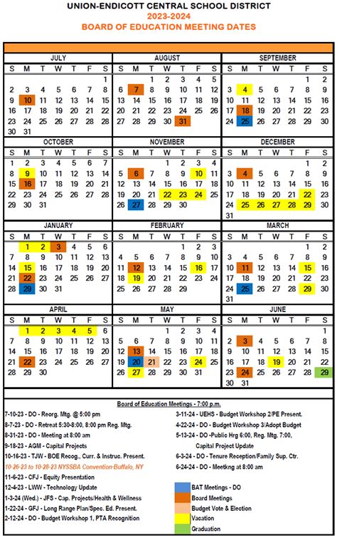 Endicott School Calendar