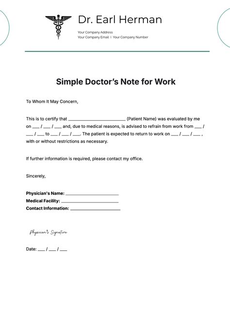 Endoctor Note Return To Work Template