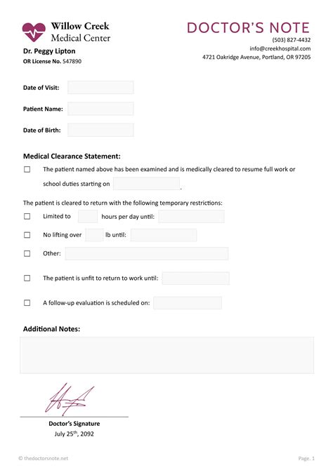 Endoctor Sick Note Template