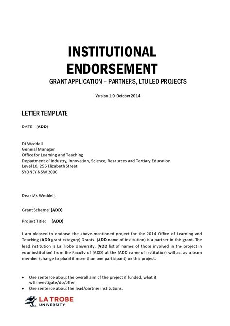 endorsement letter to governor