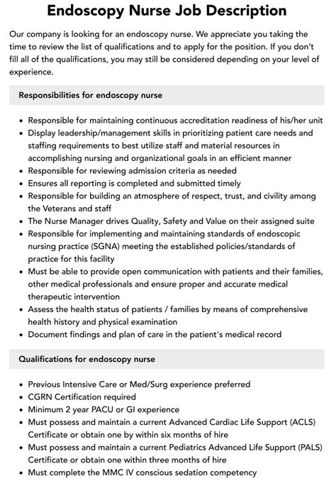 endoscopy nurse job description nhs