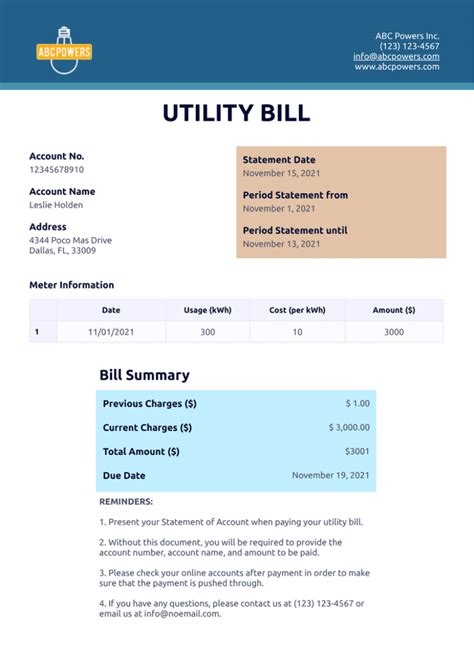 Endownloadable Editable Blank Utility Bill Template