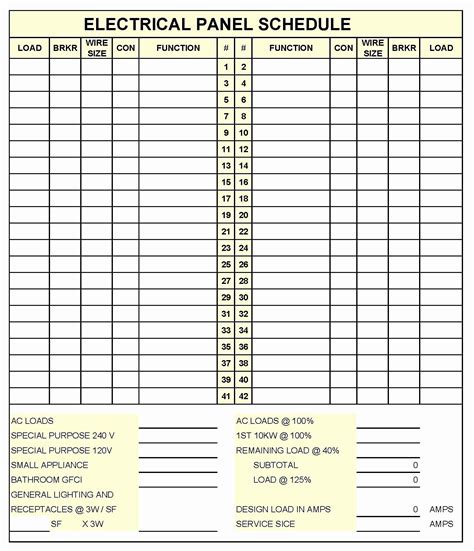 Enelectrical Panel Excel Template