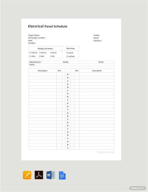 Enelectrical Panel List Template
