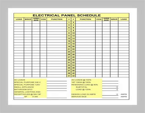 Enelectrical Panel Schedule Excel Template