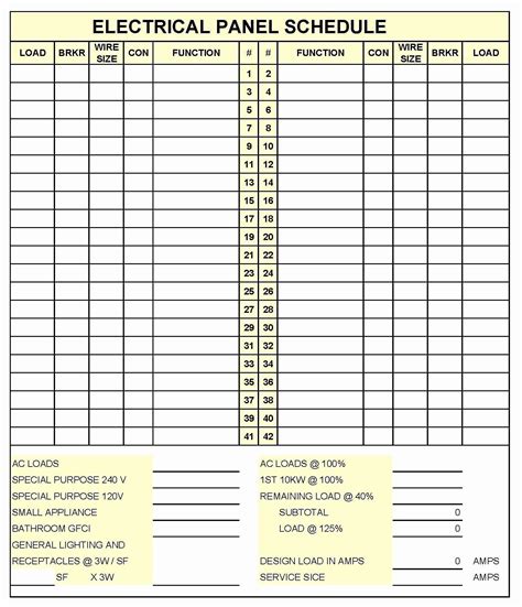 Enelectrical Panel Template Excel