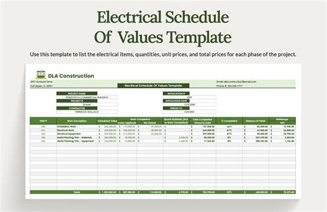 Enelectrical Schedule Of Values Template