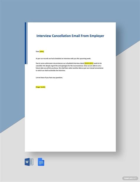 Enemail Template For Cancelling An Interview