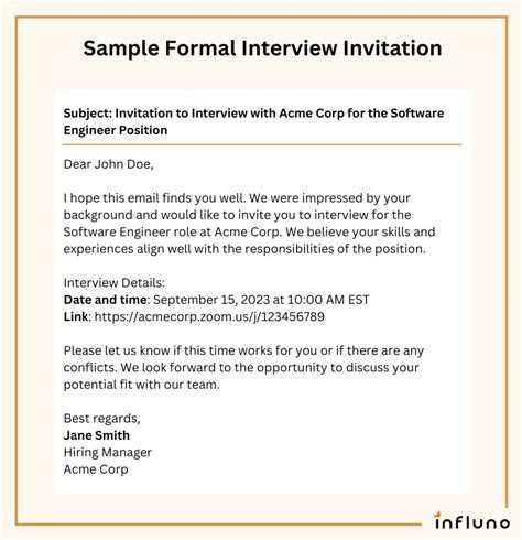 Enemail Template To Invite Candidate For Interview