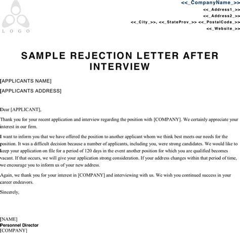 Enemail Template To Reject Candidate After Interview