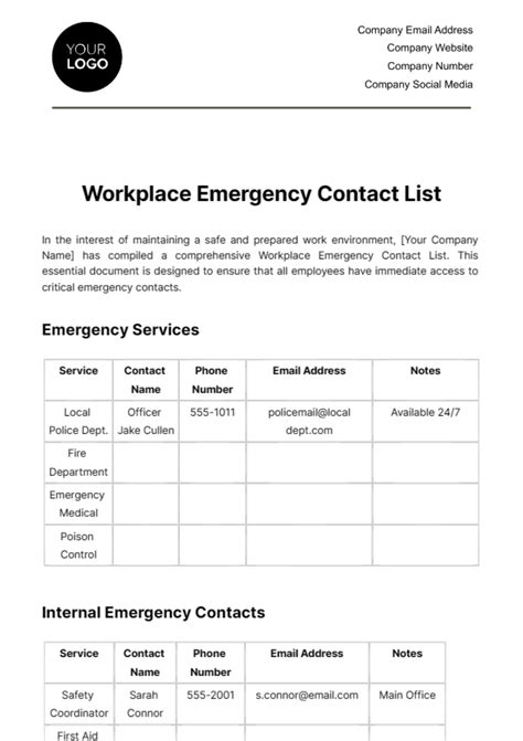 Enemergency List Template