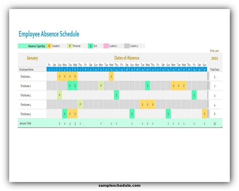 Enemployee Absence Schedule Excel Template