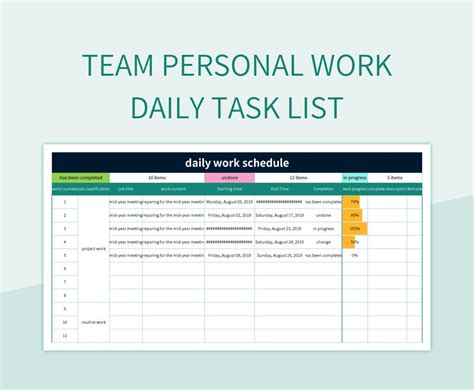 Enemployee Daily Task List Template Excel