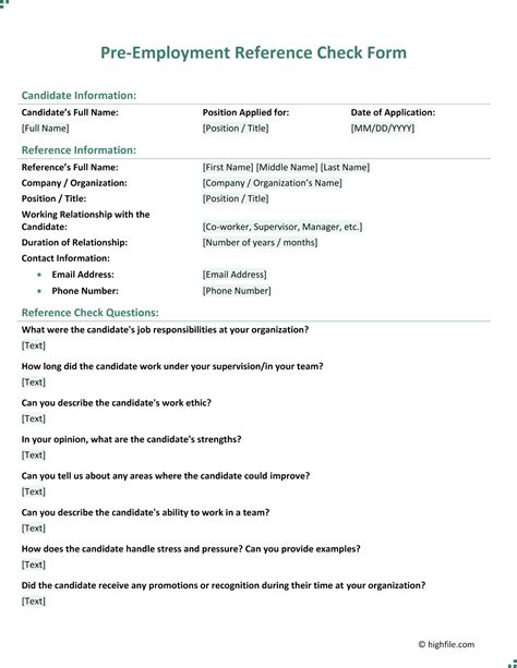Enemployer Reference Check Template