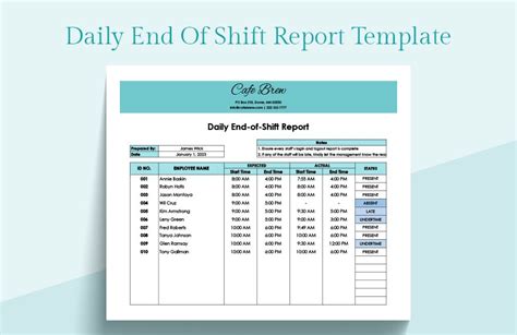 Enend Of Shift Report Template Excel