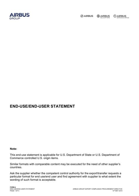 Enend User Statement Template