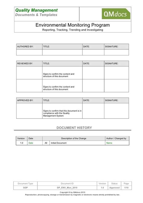 Enenvironmental Monitoring Program Template