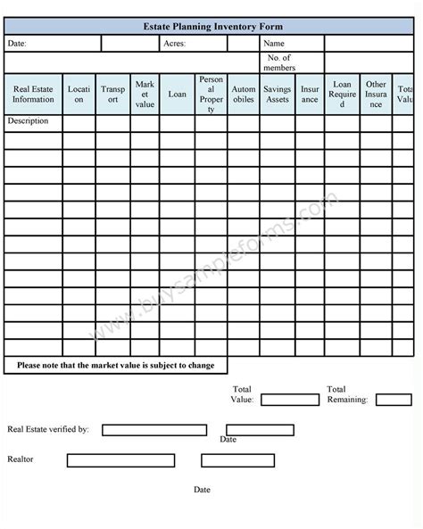 Enestate Planning Checklist Excel Template
