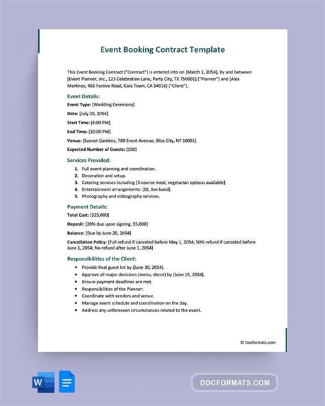 Enevent Booking Contract Template