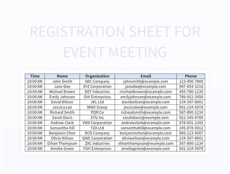 Enevent Registration Excel Template