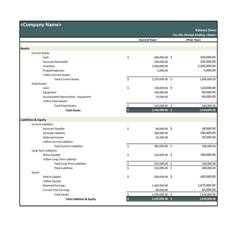 Enexcel Balance Sheet And Income Statement Template