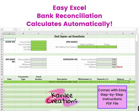 Enexcel Checkbook Reconciliation Template