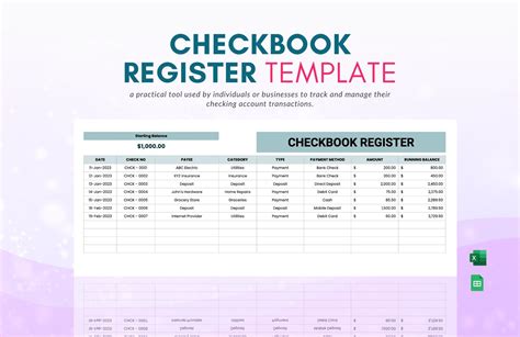 Enexcel Checkbook Register Template