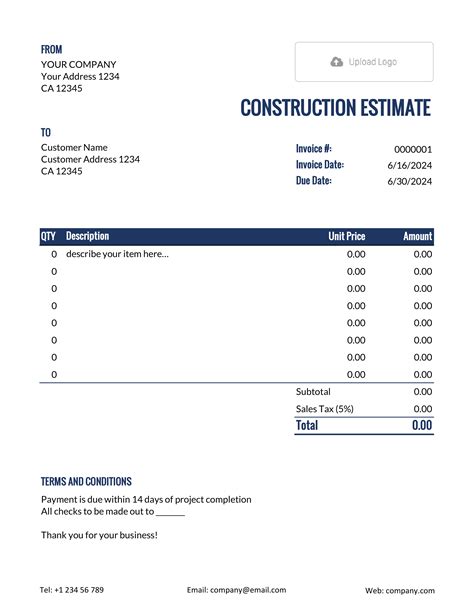 Enexcel Construction Estimate Template